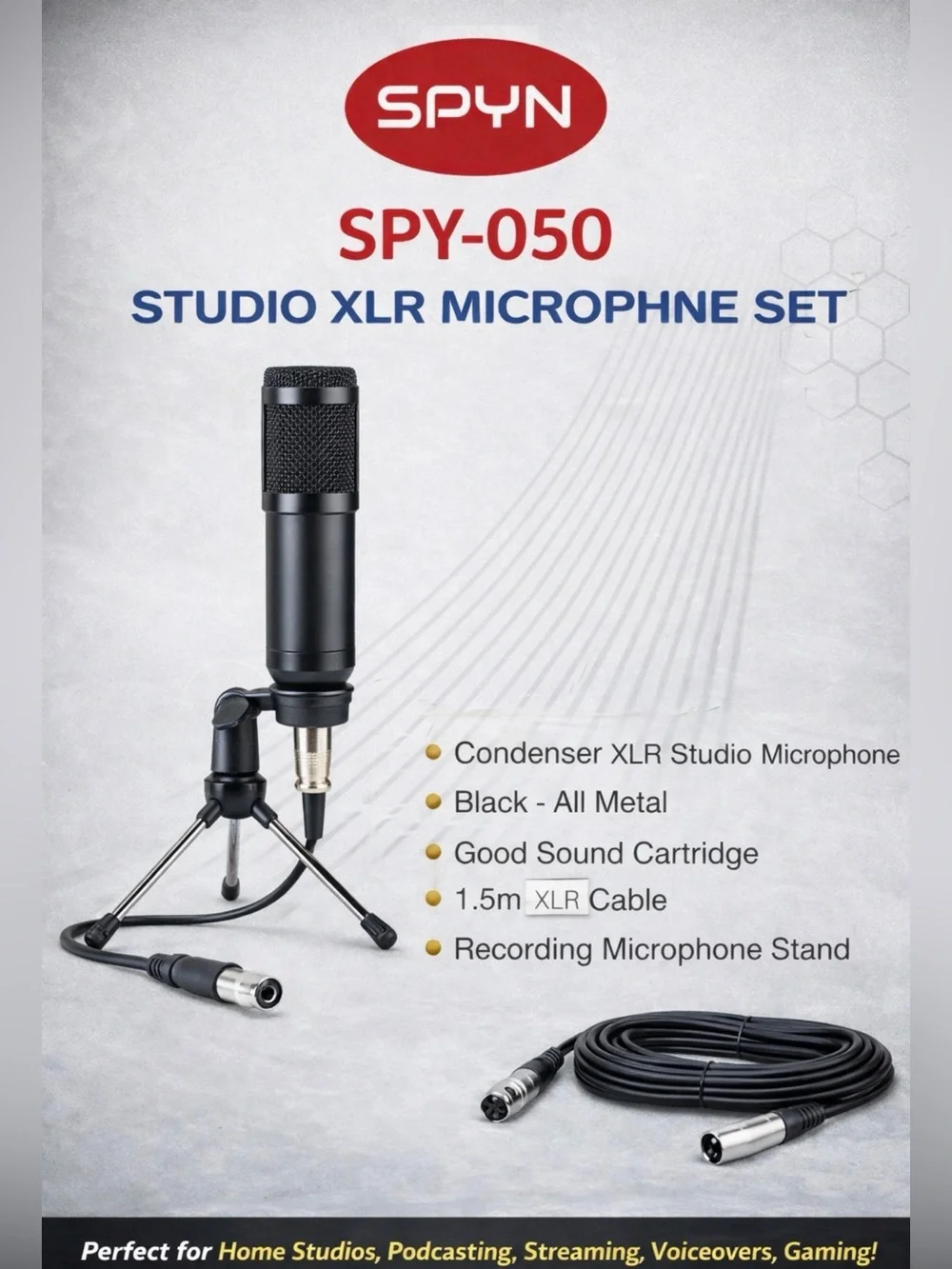 SPY SPY-050 Black Condenser XLR Studio Microphone Kit NIB
